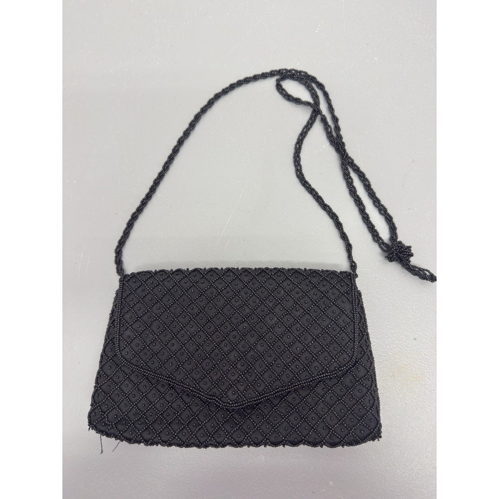 Vintage La Regale Beaded Black Evening Bag Shoulder Crossbody Purse #46